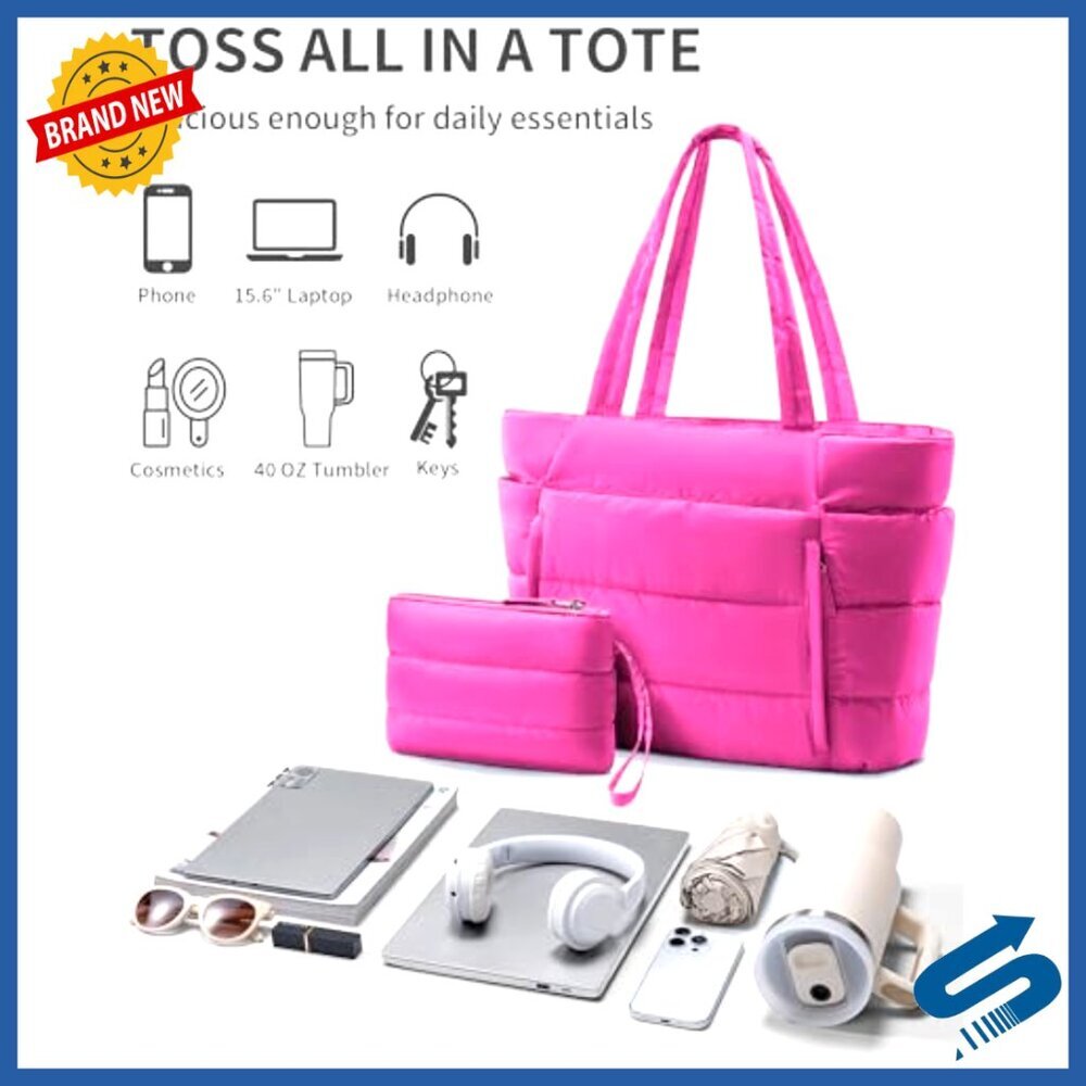 Lightweight Puffer Tote Bag with Laptop Sleeve & Tumbler Holder - Picture 7 of 7